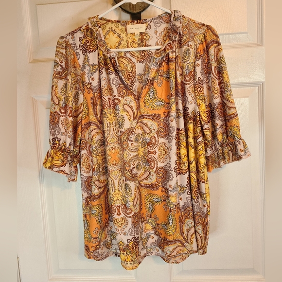 (595) Melloday Woman's  3/4 Length  Blouse,  Size: Large Color: Harvest - Picture 2 of 12